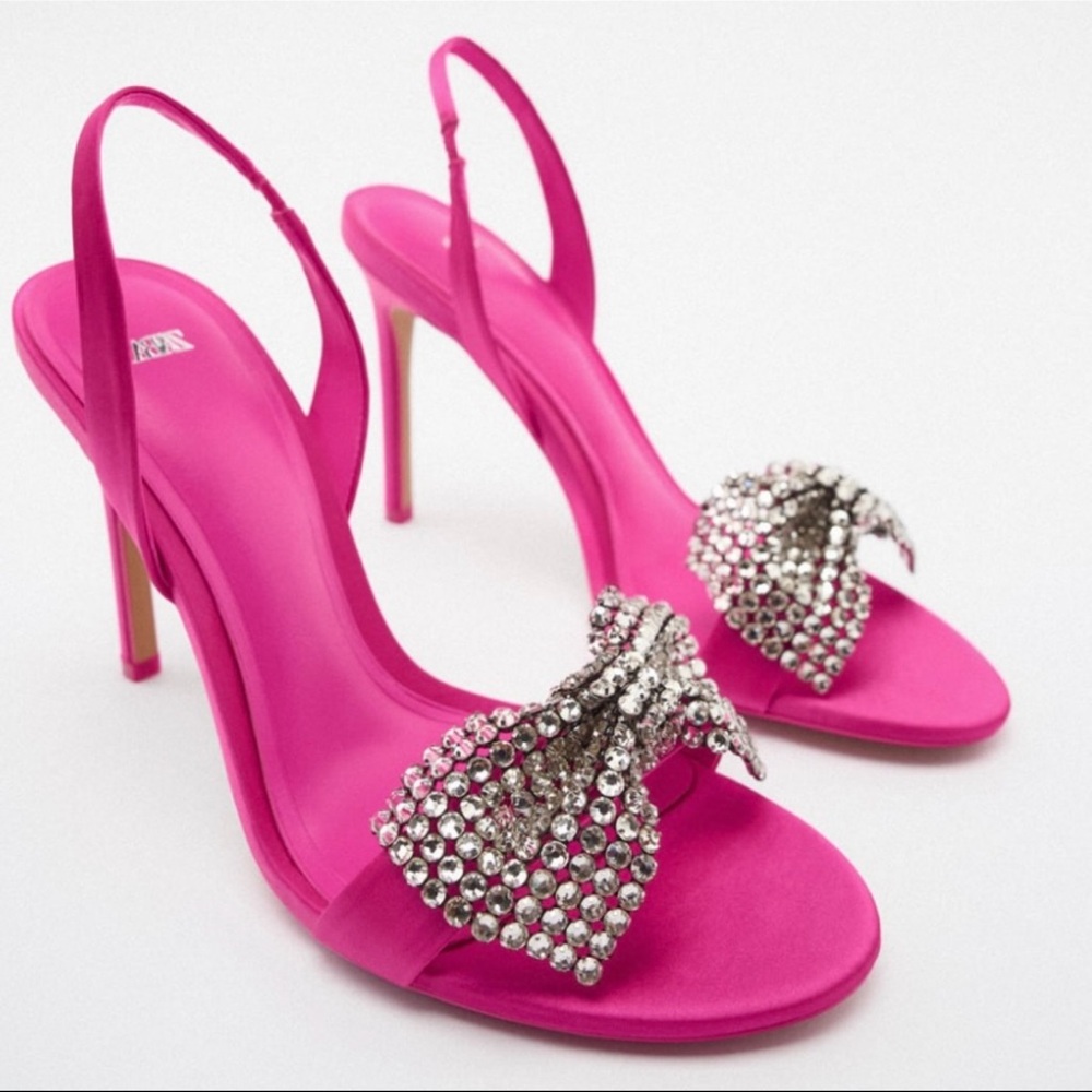 Zara Pink Rhinestone Bow Sandals